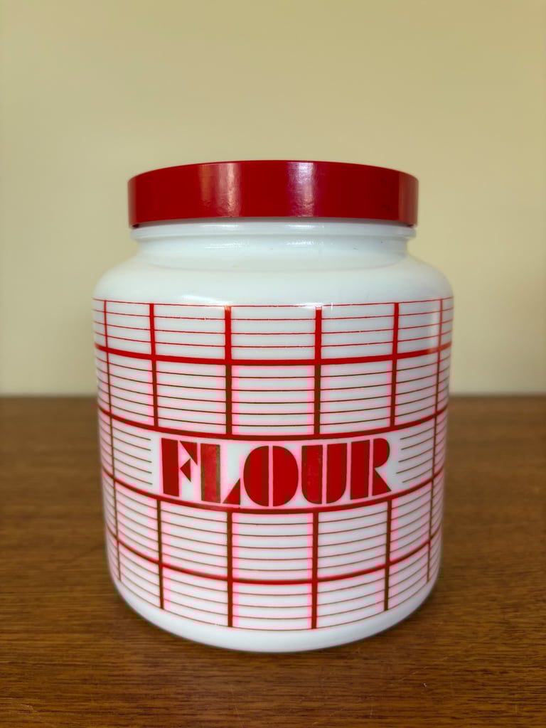 image for Vintage, Milk Glass Flour jar with lid