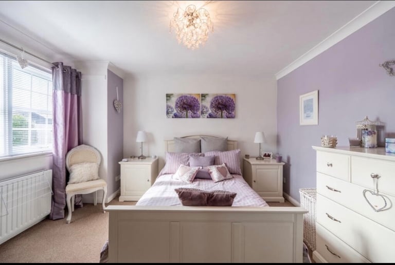 image for IKEA Birkeland White Solid Wood Bed, Drawers, Bedside