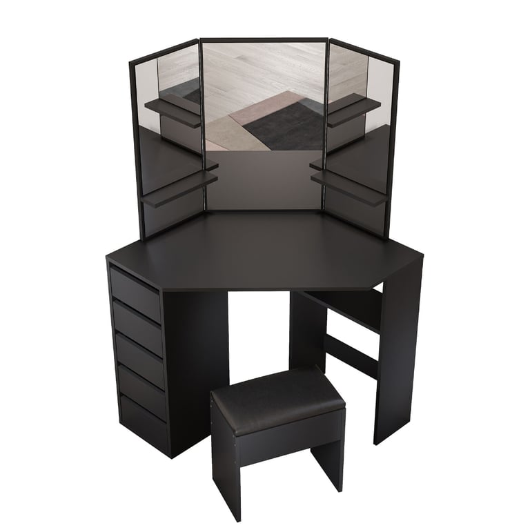 New Black 5 Drawers Makeup Desk with Mirror and Stool RRP £215 Our Price £140