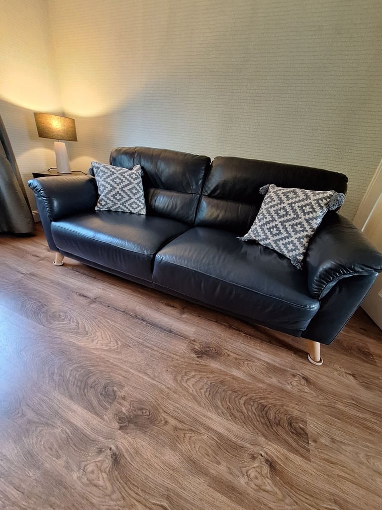 image for Navy Blue 3 Seater Leather Sofa