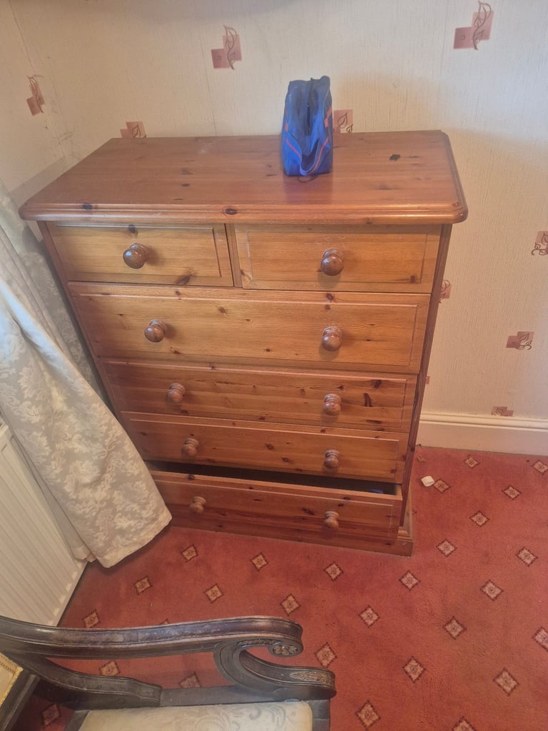 Pine Wardrobes, Drawers Set, and Dressing Table