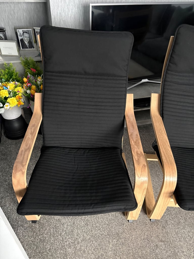 image for IKEA poang black /light oak chairs 