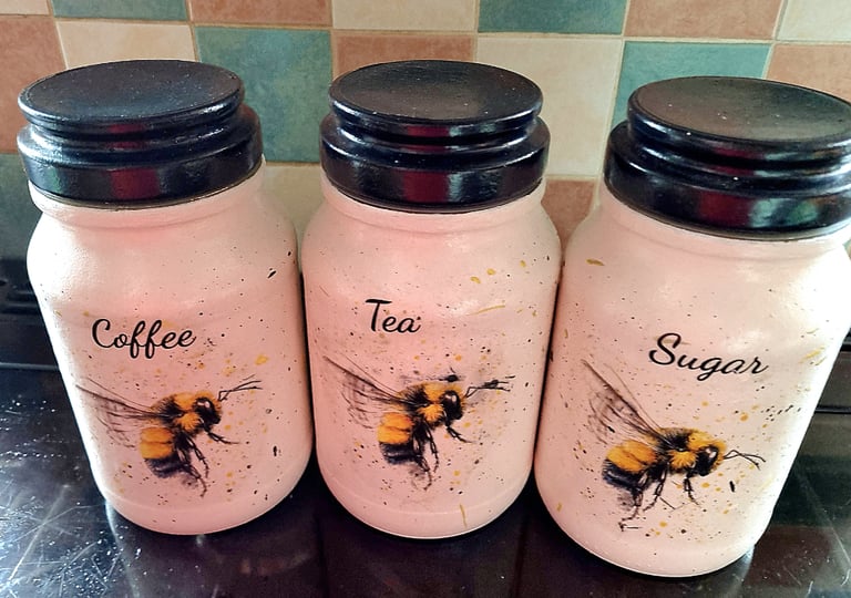 Bee design tea,coffee and sugar jars