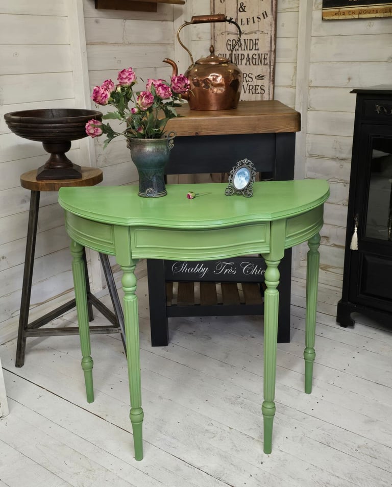 Vintage Half Moon Console Table With Secret Drawer