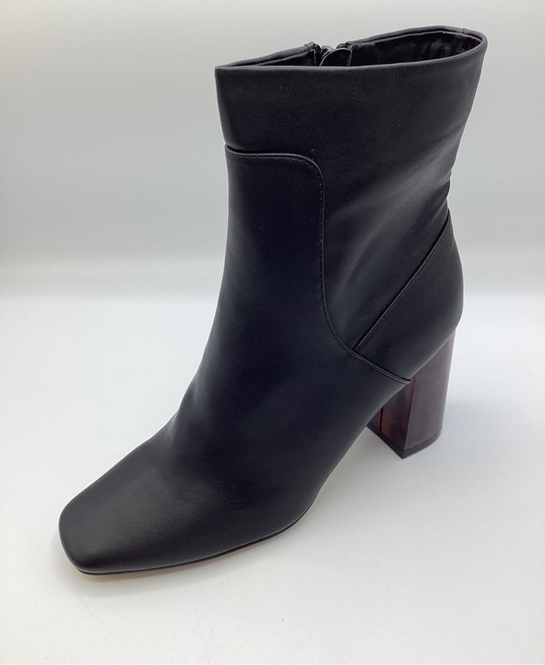Womens Black Faux Leather High Heel Shoes Ankle Boots Size UK 7 New ...
