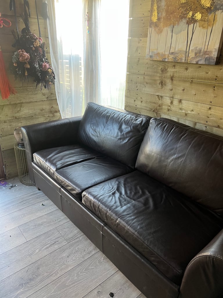 Brown leather sofa bed 