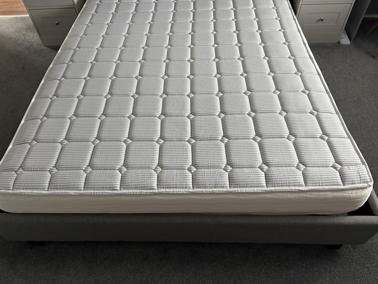 Grey modern king size bed frame with mattress 