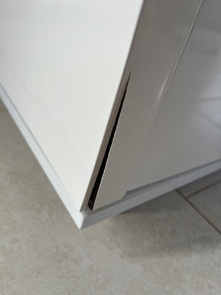 White TV Stand with Cupboard and Glass Shelf