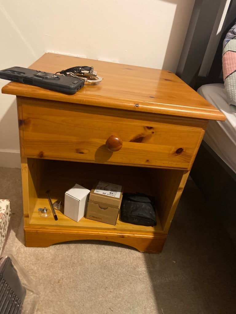 Pair of Beige Wooden Bedside Tables - Fair Condition