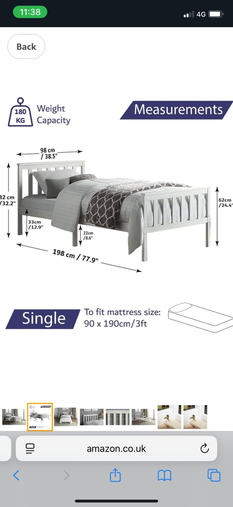 2 Single Bed In White Solid Pine Wooden