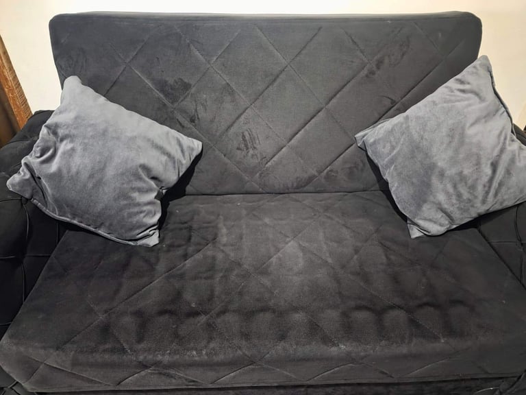 3+2 Dual-Purpose Luxury! Black Velvet Quilted Sofa BED Set - 3-Seater & 2-Seater