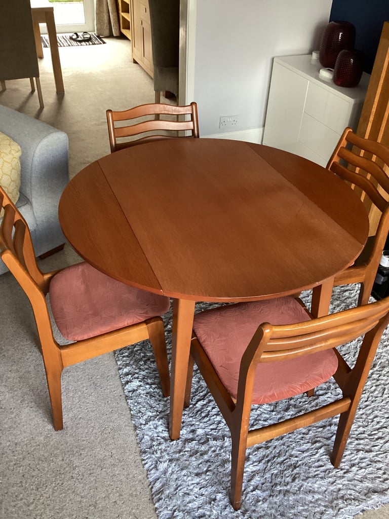 Drop leaf Dining Table and 6 Chairs mid century 