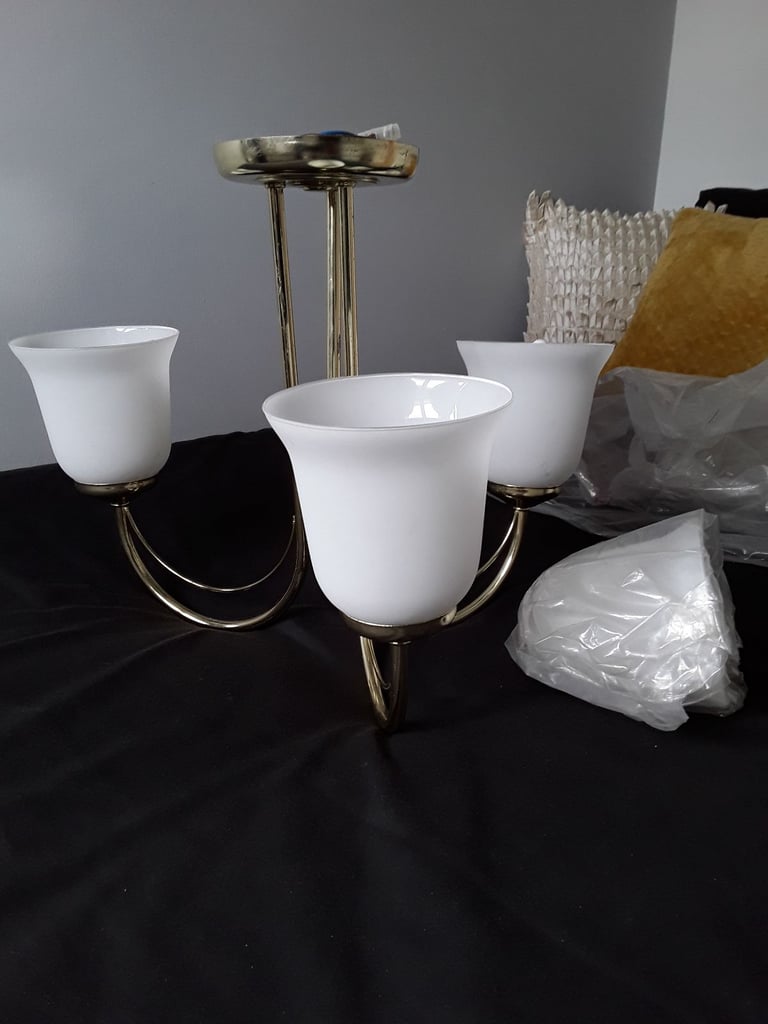 BRASS CEILING LIGHT WITH FROSTED GLASS SHADES (NEW) £20