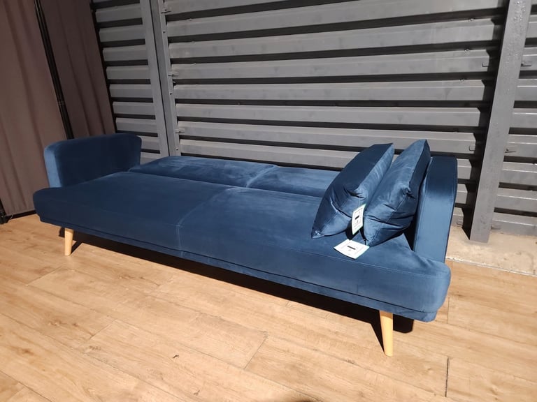 Unused 3 Seater Velvet Sofa Bed - Blue.