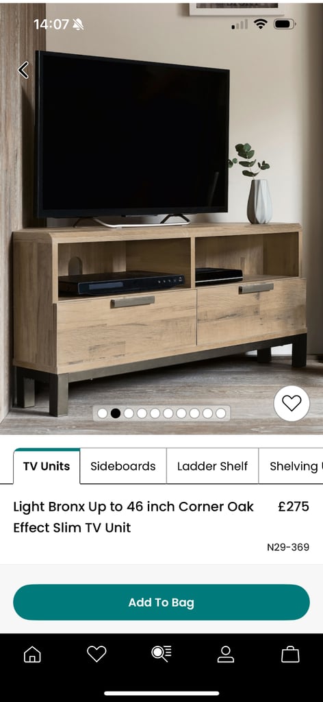 Next Light Oak Corner TV Unit