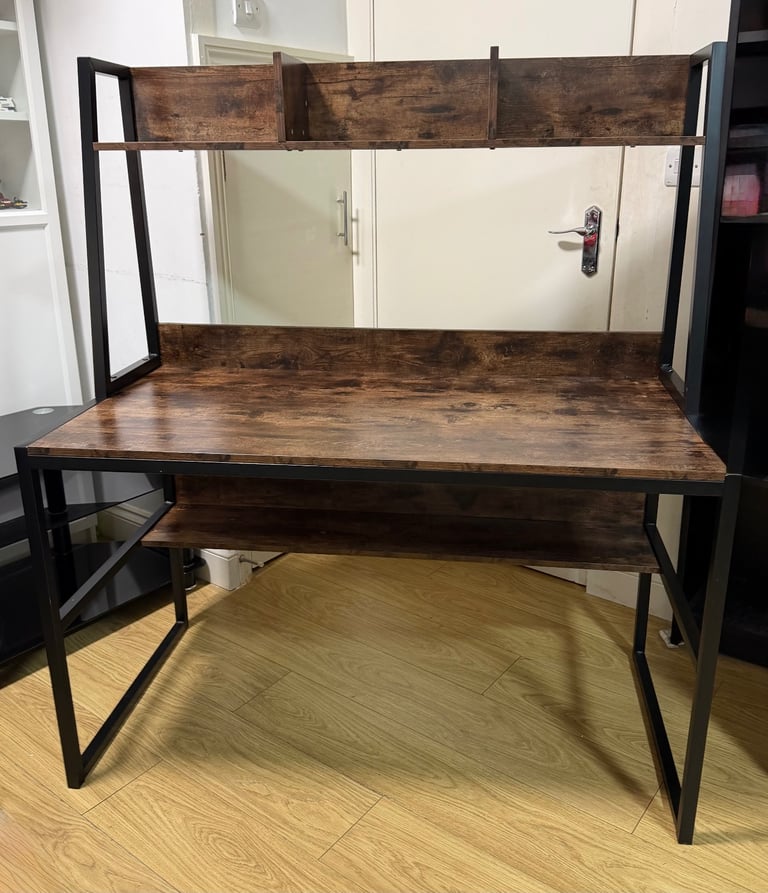 image for COSTWAY Desk with Bookcase, Computer Table 120 × 57 x 140cm Storage Shelves