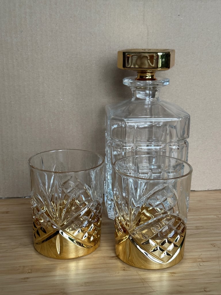 image for Crystal Decanter with Two Glasses Set