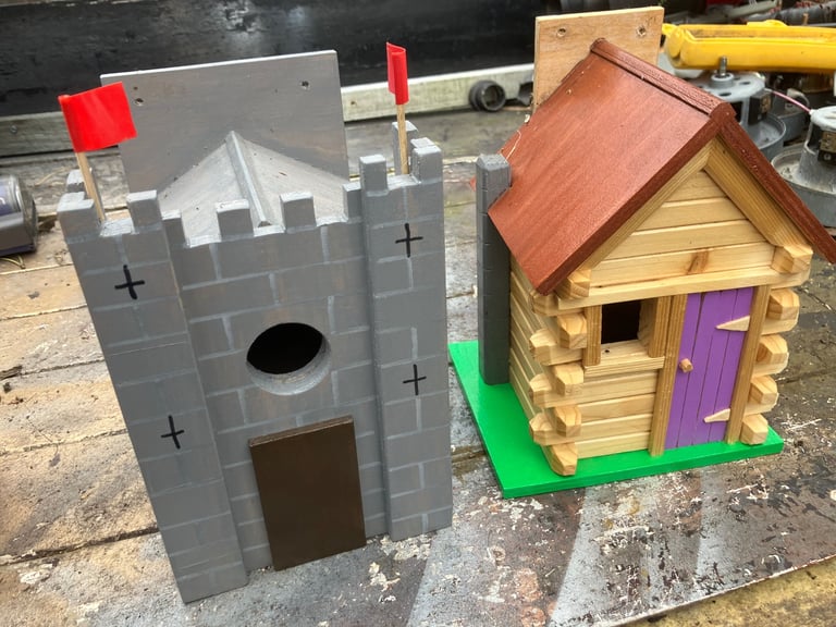 Handmade and painted bird boxes 