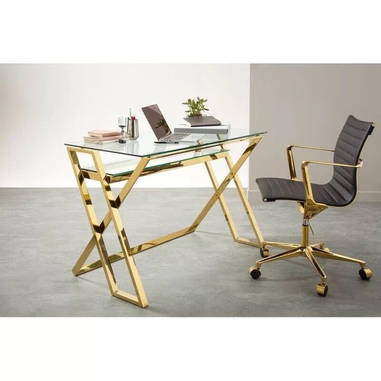 Gold glass computer office desk | in Westminster, London | Gumtree