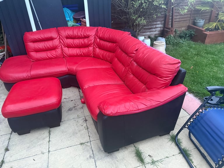 Beautiful Red Leather Corner Sofa