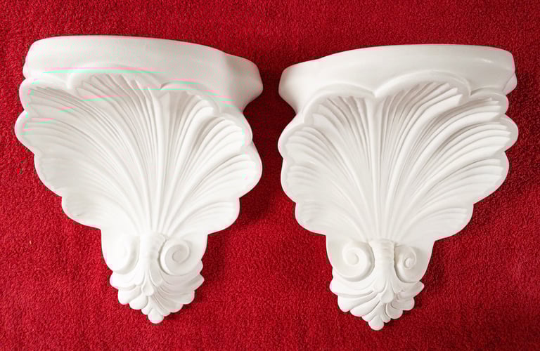 image for Pair of gorgeous white scallop-shaped plaster sconces / shelves