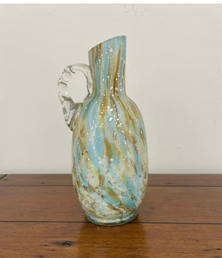 image for Vintage Multicoloured Mica Flake Spatter Blown Art Glass Jug Vase