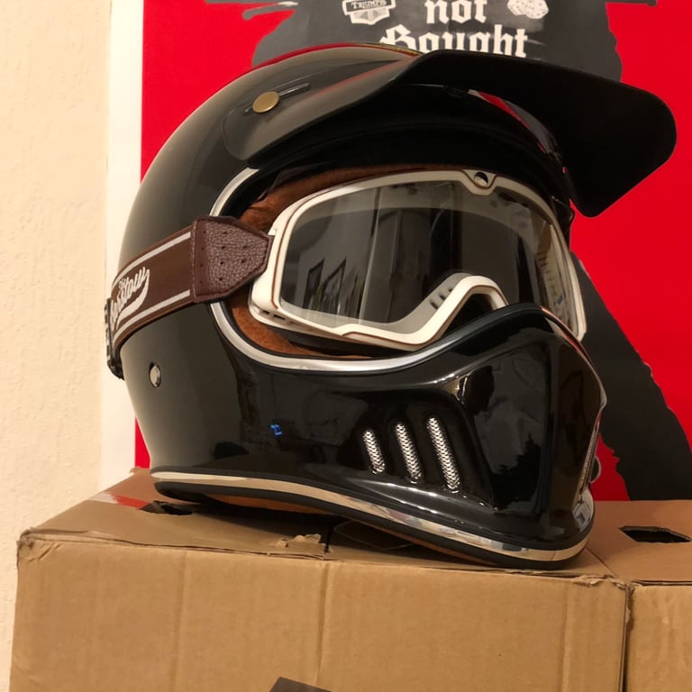 retro motorcycle helmet with google, brand new