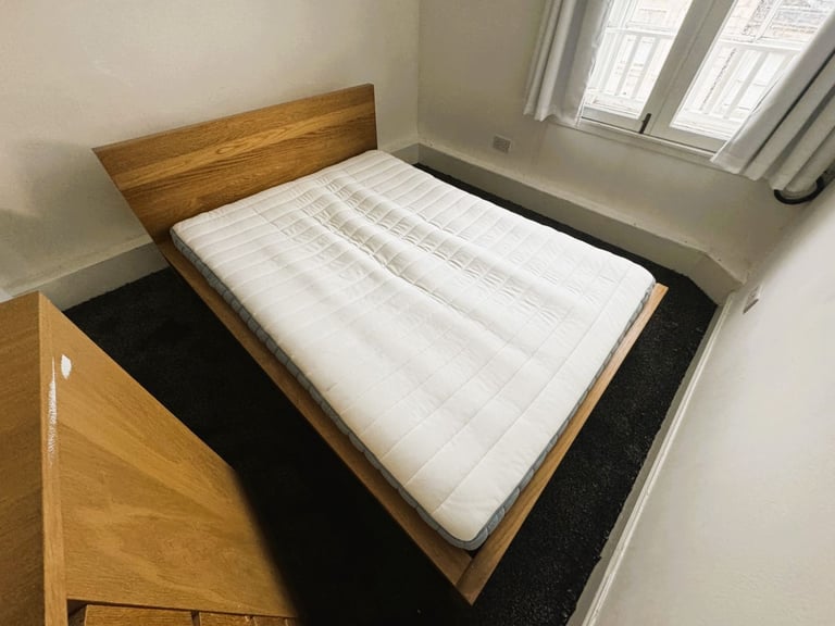 image for IKEA King Size Malm Bed (Oak) & Premium IKEA Valevag Mattress