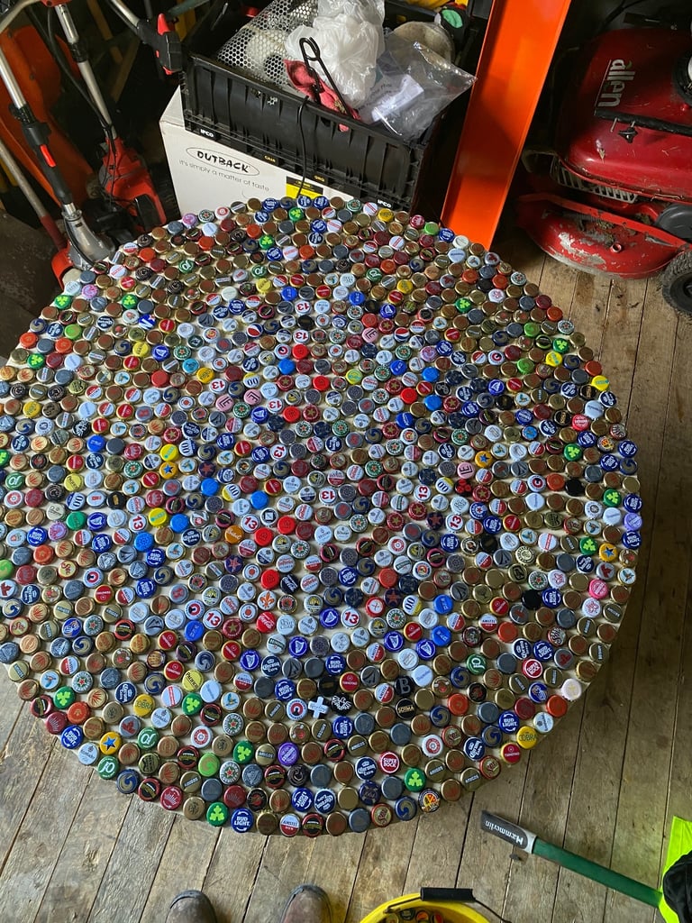 Beer bottle top resin table 
