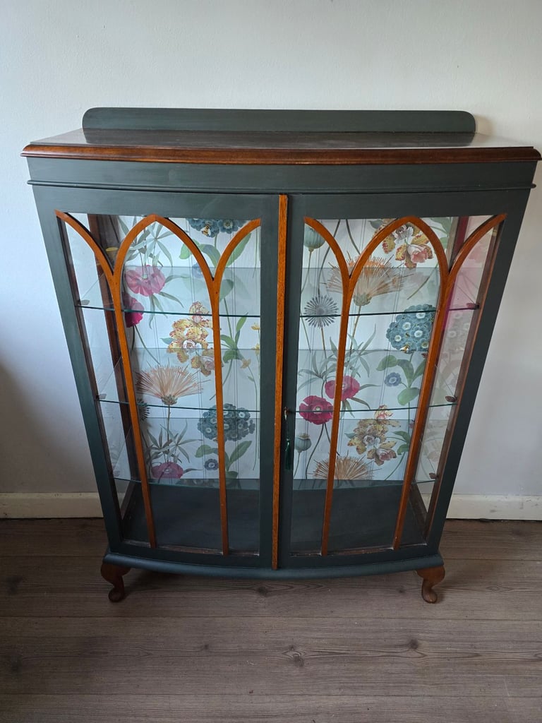 REFURBISHED  XL Antique Drinks Cabinet Cocktail Display Glass Wildflowers - Possible Local Delivery