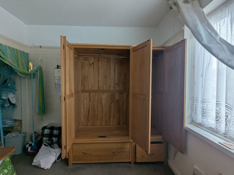 Solid oak large triple wardrobe