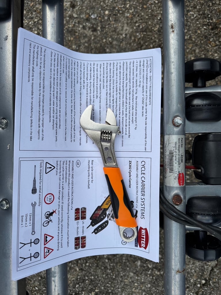 Witter zx200 two 2 bike tow bar towbar bike rack cycle carrier tilting Thule