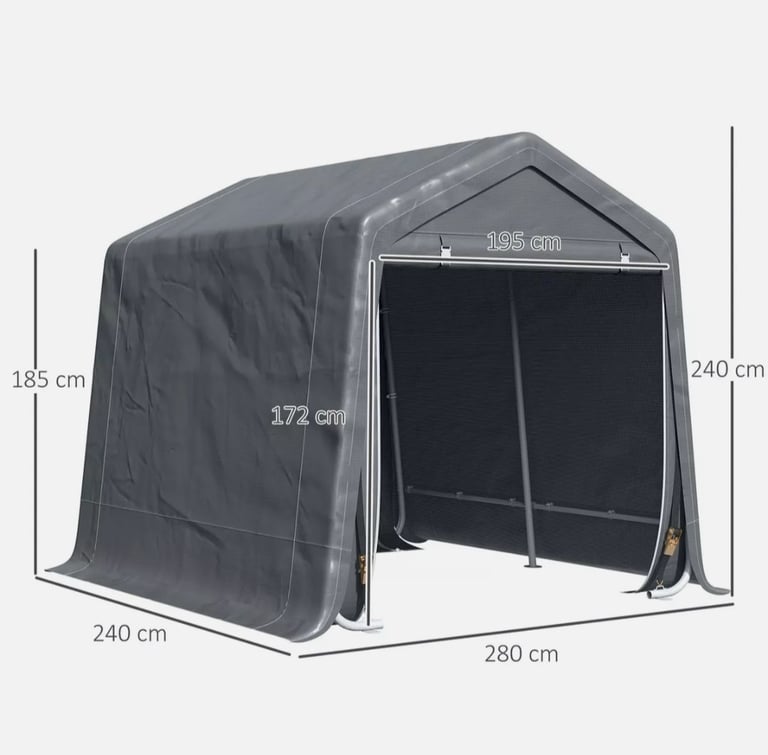 Outdoor storage tent, bike shed with zipper doors 9ft X 7.5ft