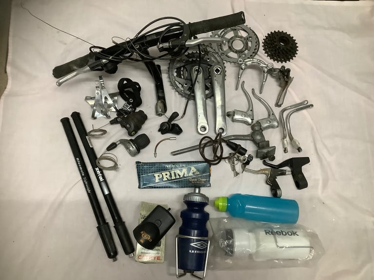 image for JOB LOT of Bicycle Parts. Handlebars, pumps, brakes, gear shifters and more.