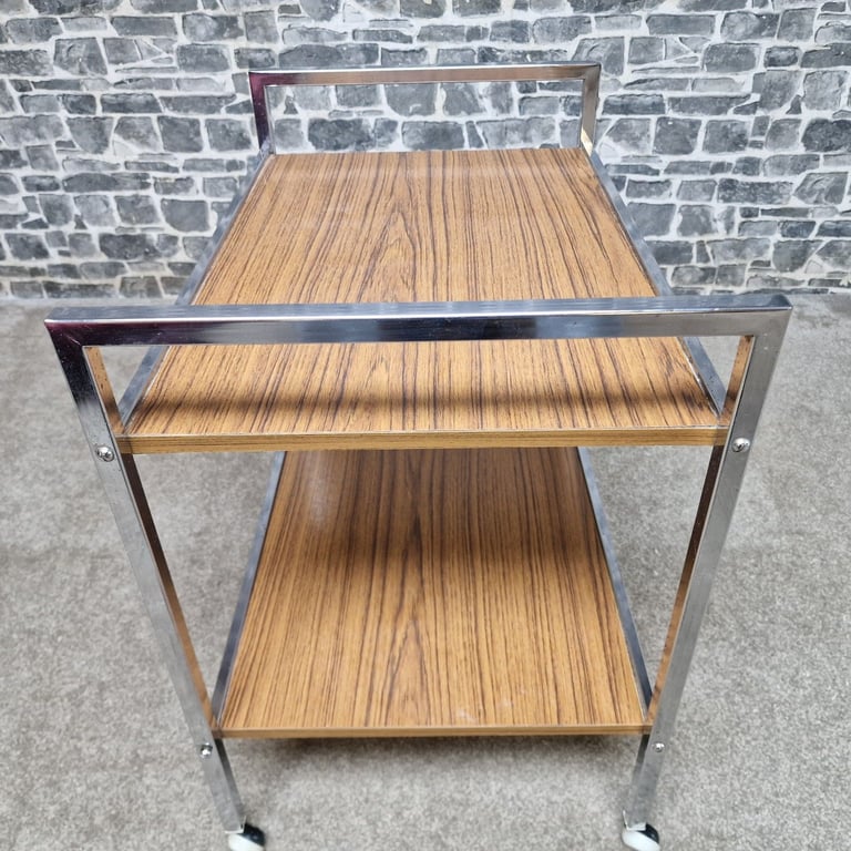 Vintage Chrome & Wood Effect Drinks Trolley on Castors