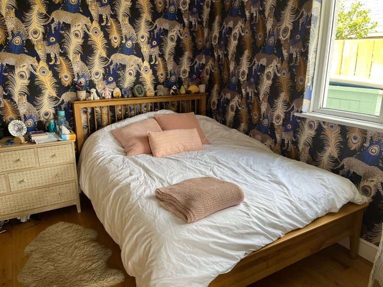 Solid wood king size bed frame with amazingly comfy mattress