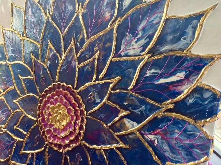 Large original acrylic painting,  abstract textured floral artwork 