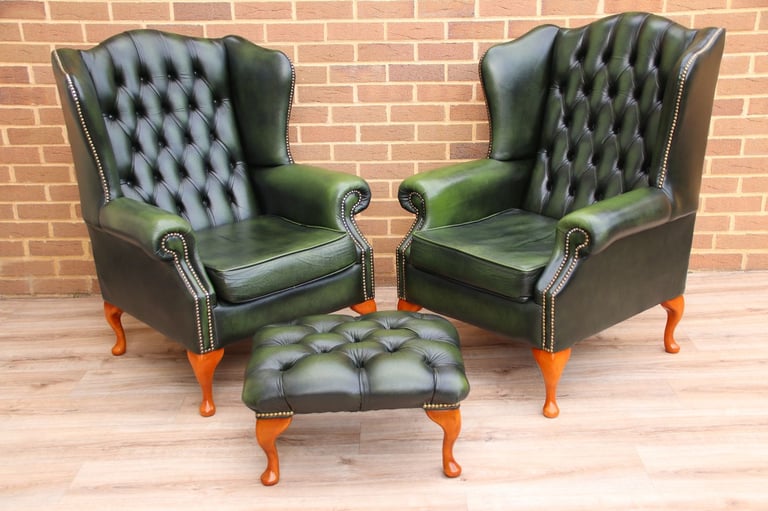 Saxon Chesterfield Armchairs + Footstool (UK Delivery)