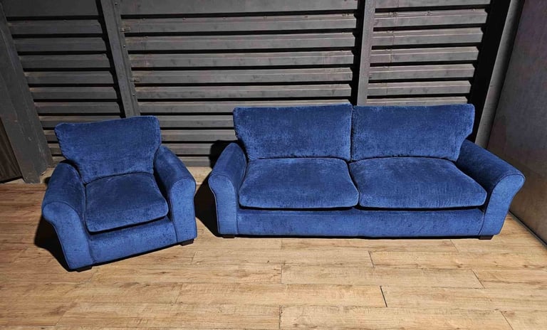Fabric 4 Seater Sofa & Chair - Blue. 