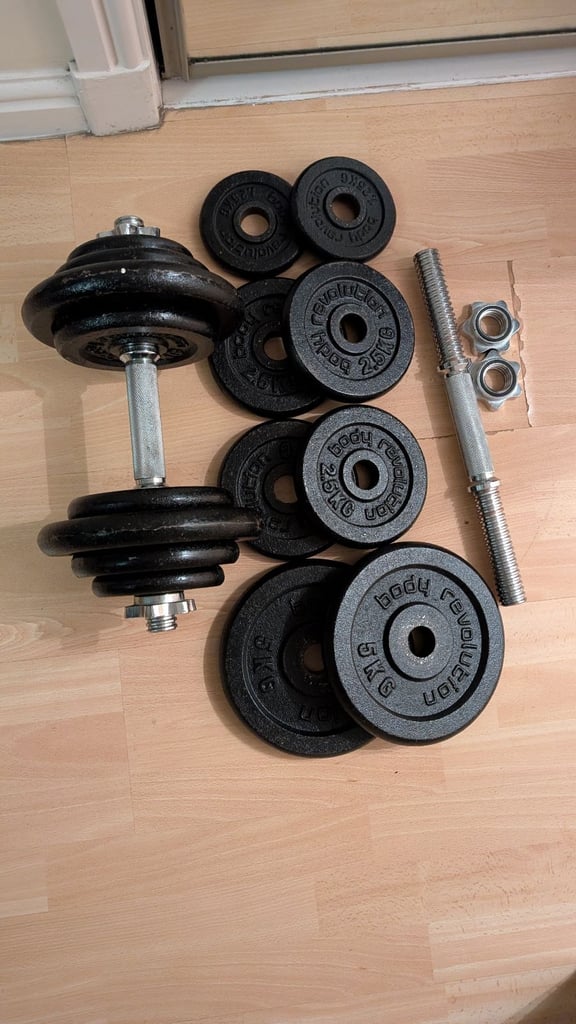 image for Foldable adjustable Yoleo bench and Body Revolution adjustable dumbbells 