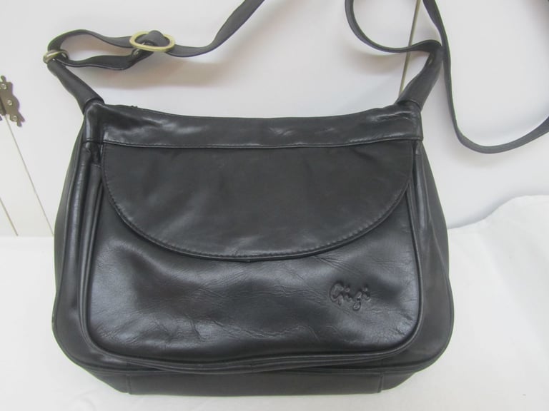 image for Gigi Othello Real Leather Two Compartment Shoulder Cross-Body Bag, Black