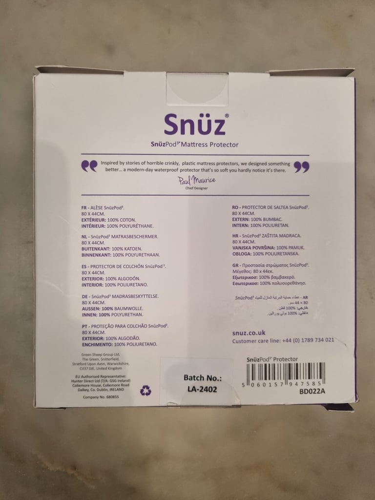 NEW Snuz waterproof mattress protector