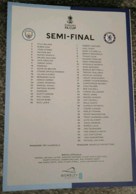 Man City vs Chelsea FA Cup Semi-Final Football Programme Wembley 2024