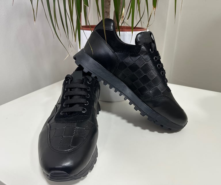 Men’s sports checkered trainers - Black white grey brown off white beige - All sizes UK 7 to UK 11