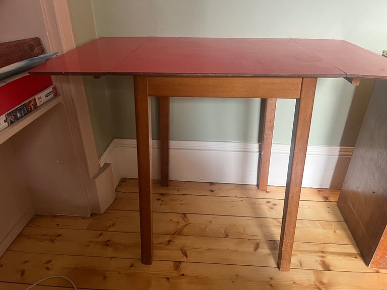 Midcentury drop leaf table, red