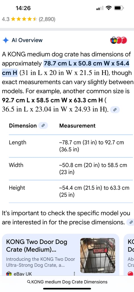 Kong medium dog crate.