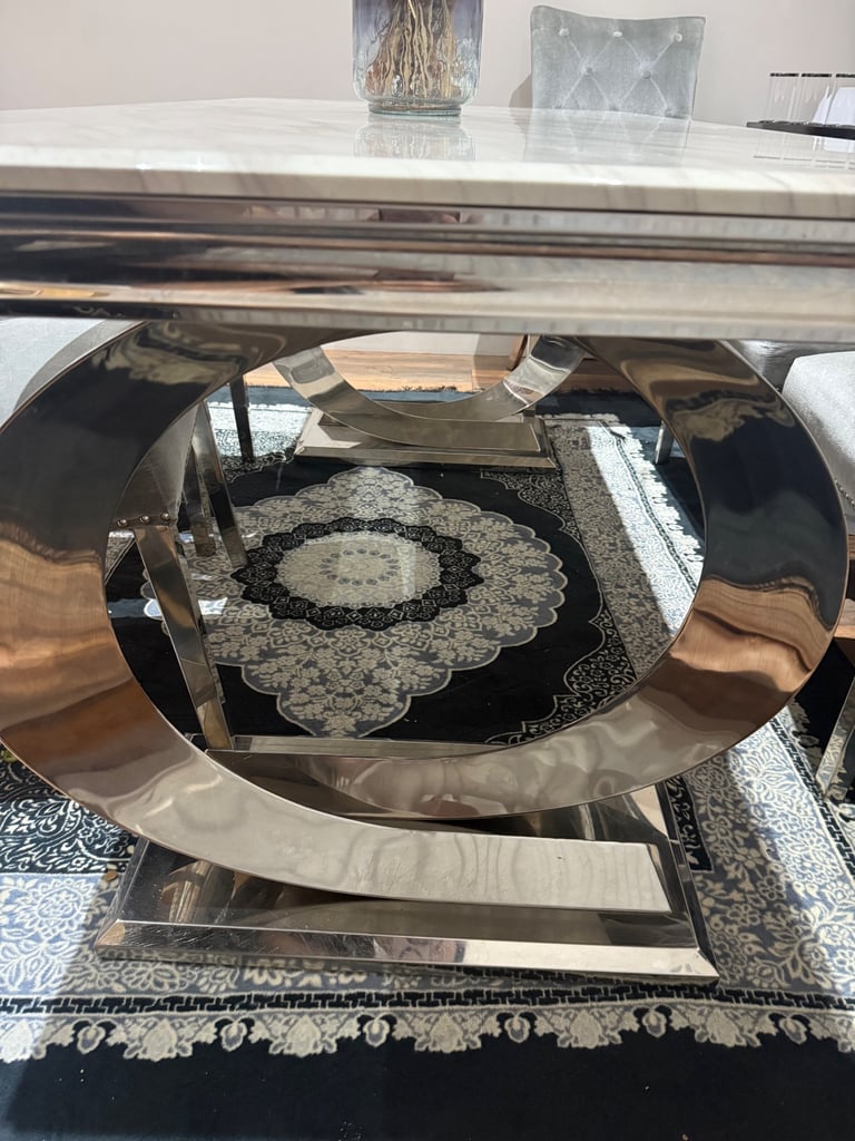 Ariana Marble 1.8m Dining Table with 6 Cheshire Plush Velvet Knocker Chairs