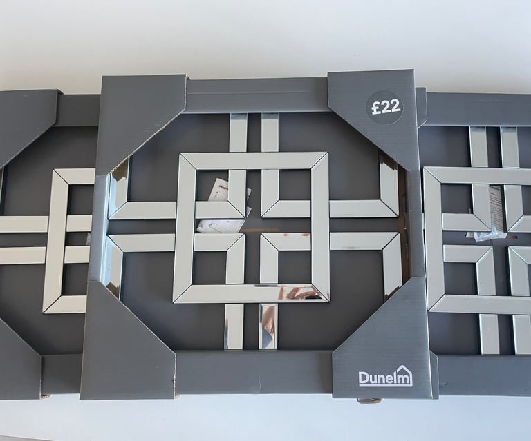 New. Boxed. 3 x Dunelm Luxe Decorative Geo Mirrors