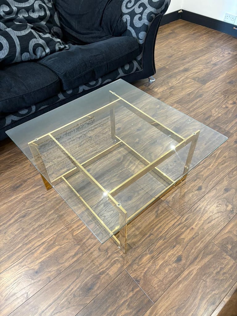 image for Square Gold Glass Coffee Table 