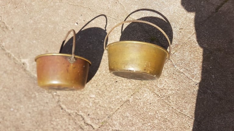 2 ANTIQUE BRASS JAM PANS